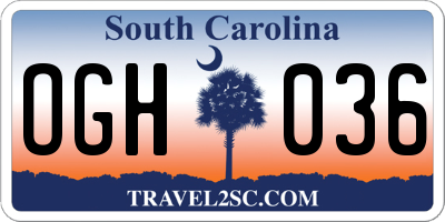 SC license plate OGH036