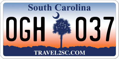 SC license plate OGH037