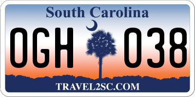 SC license plate OGH038