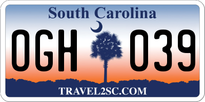 SC license plate OGH039