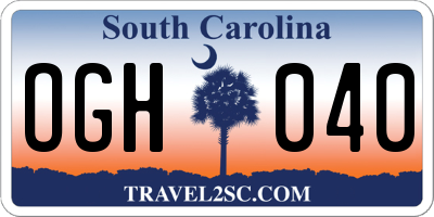 SC license plate OGH040