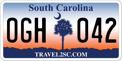 SC license plate OGH042
