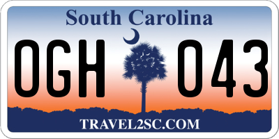 SC license plate OGH043