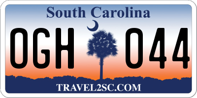 SC license plate OGH044