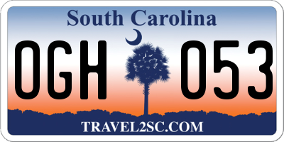 SC license plate OGH053