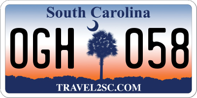 SC license plate OGH058