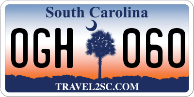 SC license plate OGH060