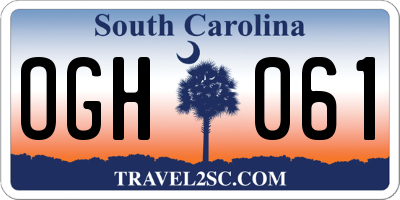 SC license plate OGH061