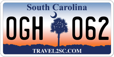 SC license plate OGH062