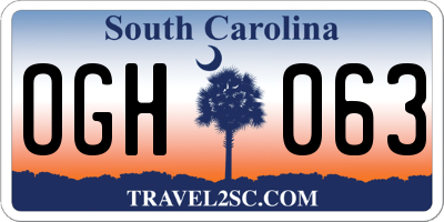 SC license plate OGH063