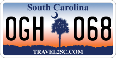 SC license plate OGH068
