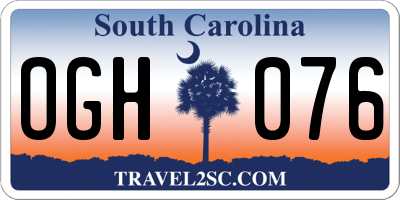 SC license plate OGH076