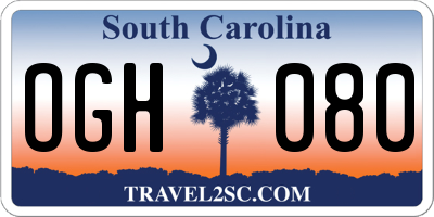 SC license plate OGH080