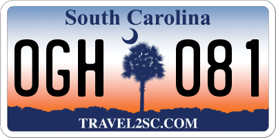 SC license plate OGH081