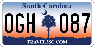 SC license plate OGH087