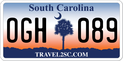 SC license plate OGH089