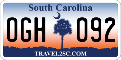 SC license plate OGH092