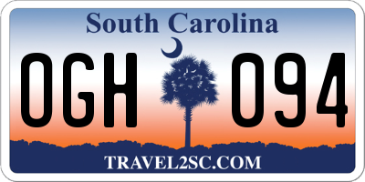 SC license plate OGH094