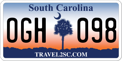 SC license plate OGH098