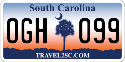 SC license plate OGH099