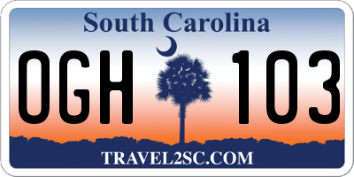 SC license plate OGH103