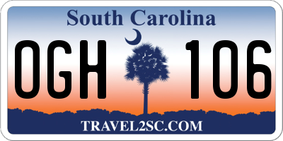 SC license plate OGH106