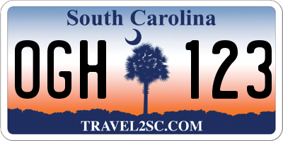 SC license plate OGH123
