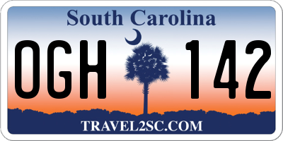 SC license plate OGH142