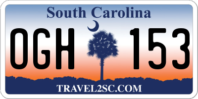 SC license plate OGH153