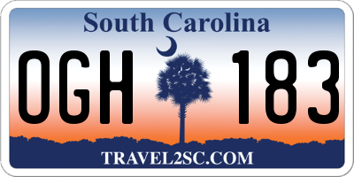 SC license plate OGH183