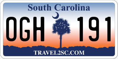 SC license plate OGH191