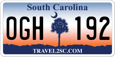 SC license plate OGH192