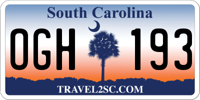 SC license plate OGH193