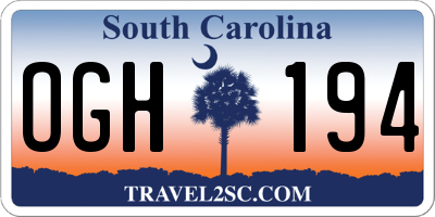 SC license plate OGH194