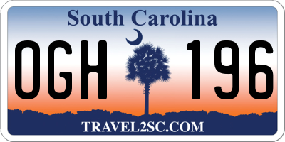 SC license plate OGH196