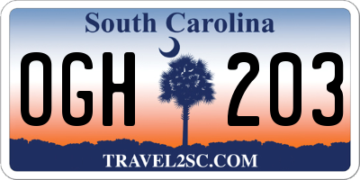 SC license plate OGH203