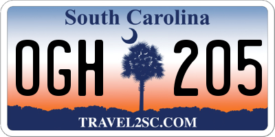 SC license plate OGH205