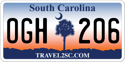 SC license plate OGH206