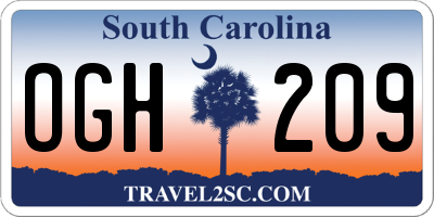 SC license plate OGH209