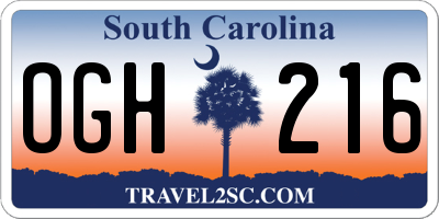 SC license plate OGH216