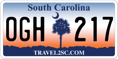 SC license plate OGH217