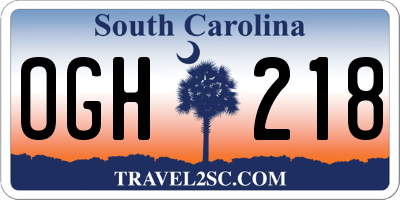 SC license plate OGH218