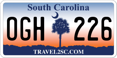 SC license plate OGH226