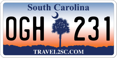 SC license plate OGH231