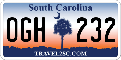 SC license plate OGH232