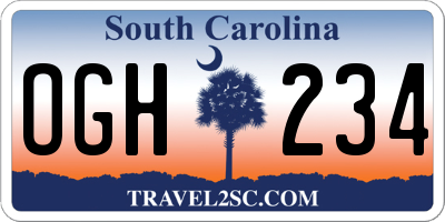 SC license plate OGH234