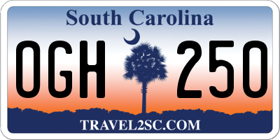 SC license plate OGH250