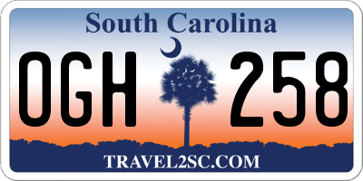 SC license plate OGH258