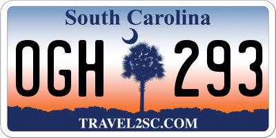 SC license plate OGH293