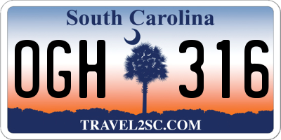 SC license plate OGH316